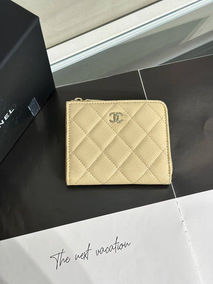 CHANEL L型拉鍊零錢包 - 米金