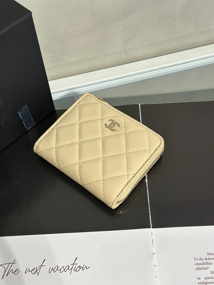 CHANEL L型拉鍊零錢包 - 米金