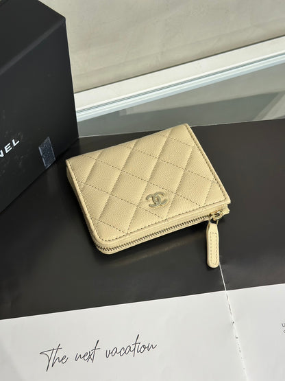 CHANEL L型拉鍊零錢包 - 米金