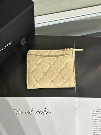 CHANEL L型拉鍊零錢包 - 米金