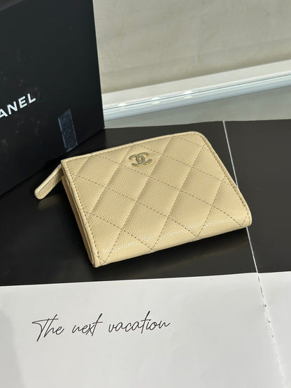 CHANEL L型拉鍊零錢包 - 米金
