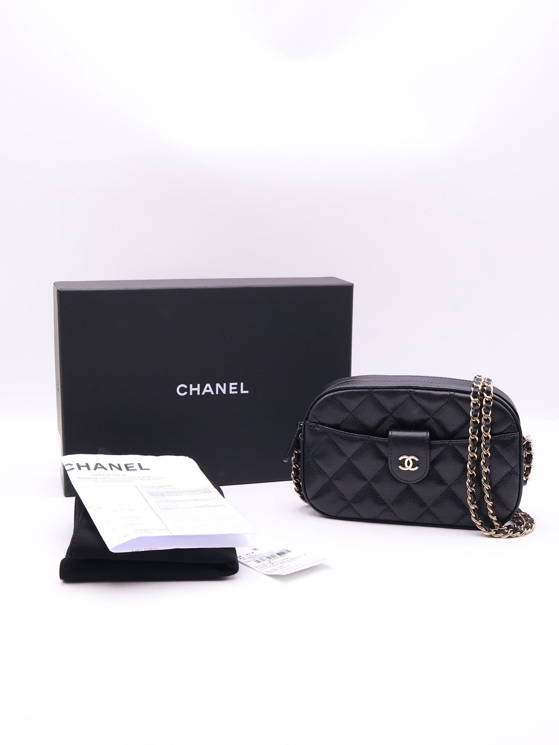 CHANEL 24S粒面牛皮迷你相機包 - 黑金