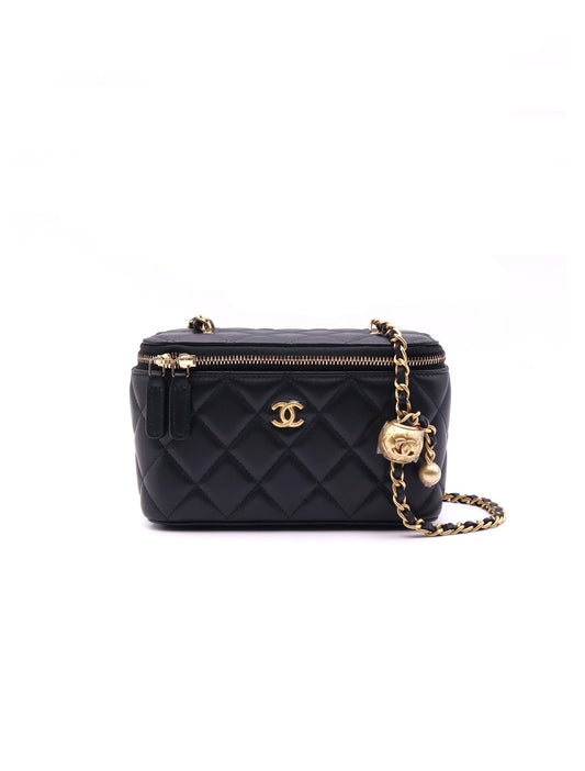 CHANEL 金球羊皮長盒子 - 黑金