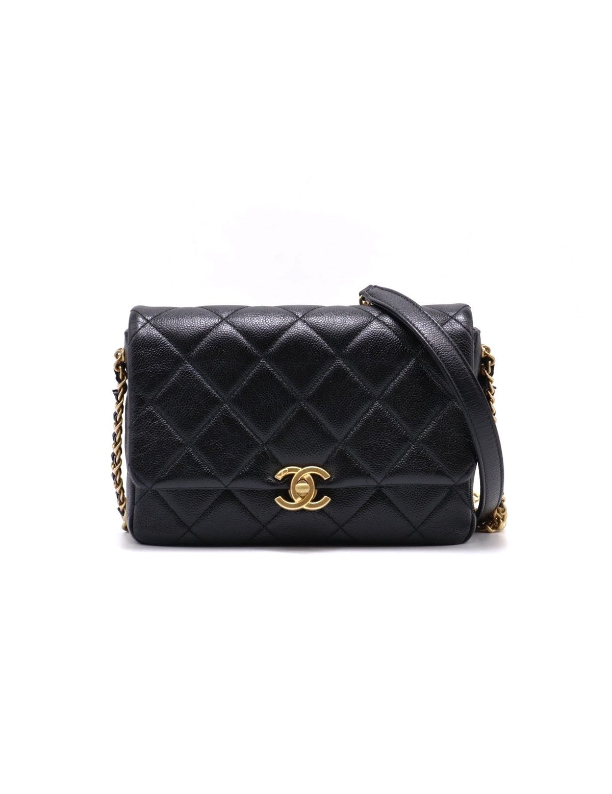 CHANEL 22P粒面牛皮斜背包 - 黑金