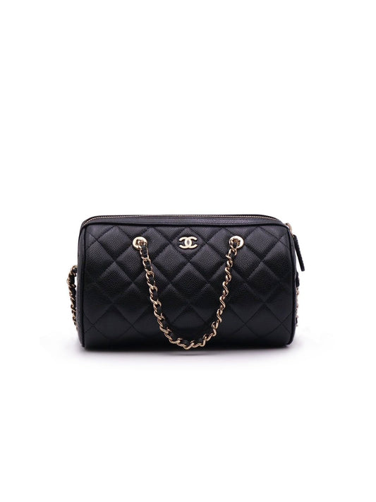 CHANEL 粒面牛皮保齡球包 - 黑金