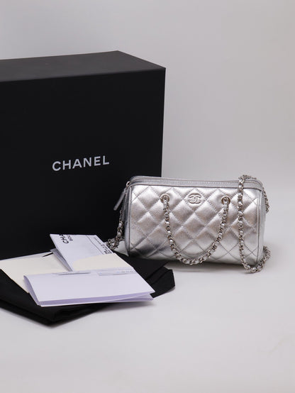 CHANEL 粒面牛皮保齡球包 - 銀