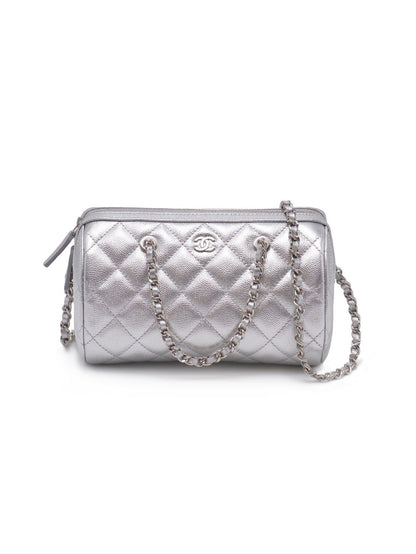 CHANEL 粒面牛皮保齡球包 - 銀