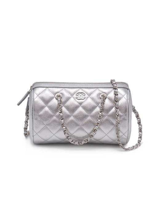 CHANEL 粒面牛皮保齡球包 - 銀