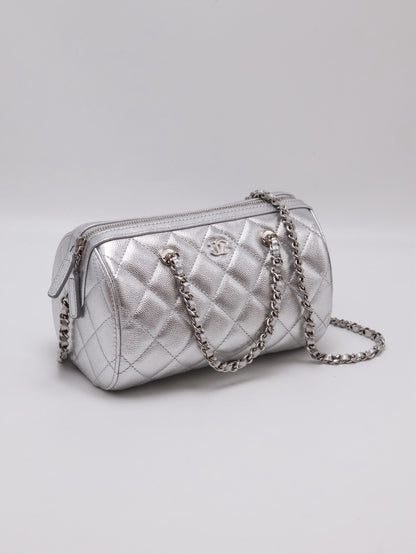 CHANEL 粒面牛皮保齡球包 - 銀