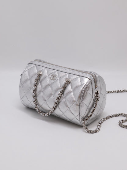 CHANEL 粒面牛皮保齡球包 - 銀