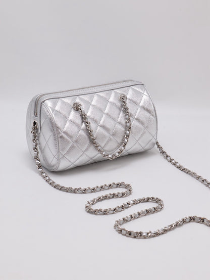 CHANEL 粒面牛皮保齡球包 - 銀