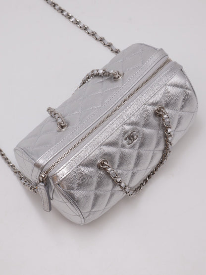 CHANEL 粒面牛皮保齡球包 - 銀