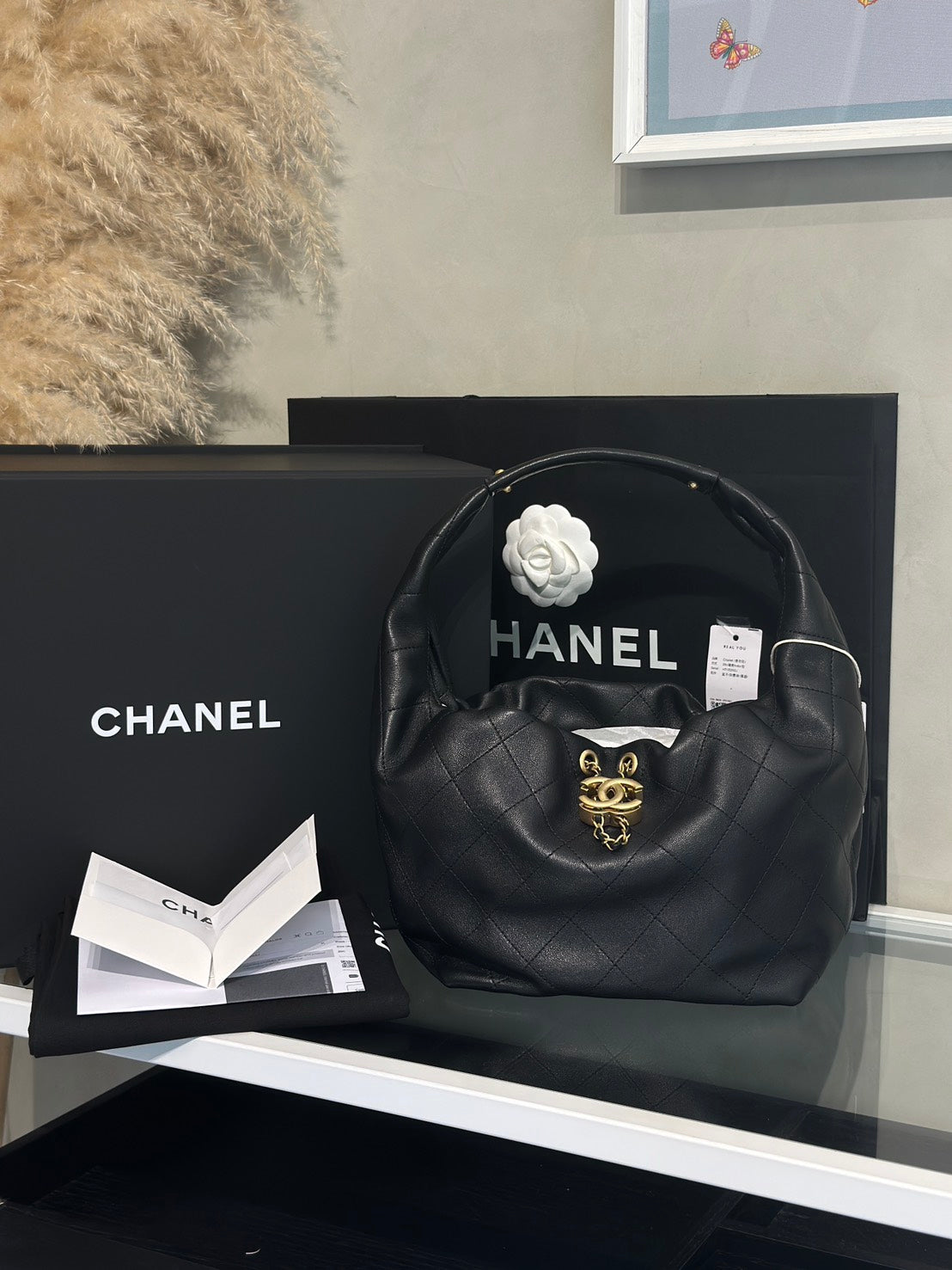 CHANEL 26C牛皮單肩嬉皮Hobo - 小號黑金