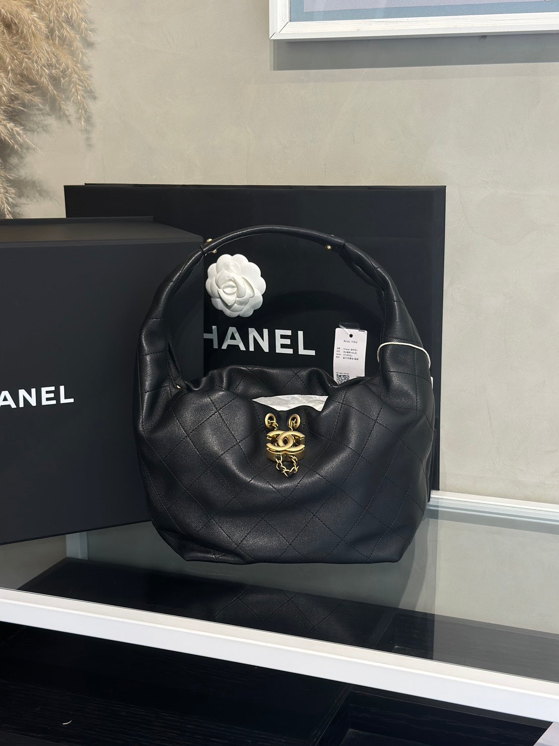 CHANEL 26C牛皮單肩嬉皮Hobo - 小號黑金