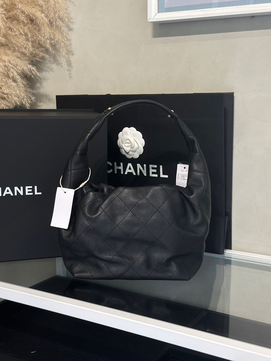 CHANEL 26C牛皮單肩嬉皮Hobo - 小號黑金