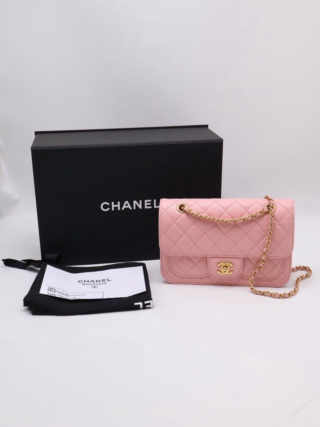 CHANEL 25B皮穿鍊單肩包 - 櫻花粉金
