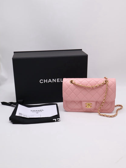 CHANEL 25B皮穿鍊單肩包 - 櫻花粉金