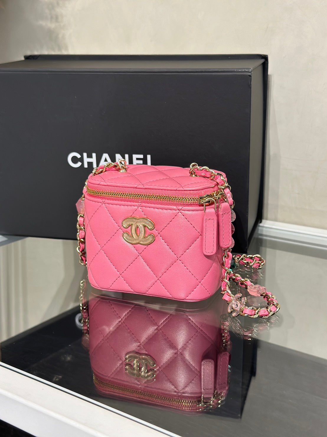 CHANEL 23P果凍串珠小盒子 - 粉金