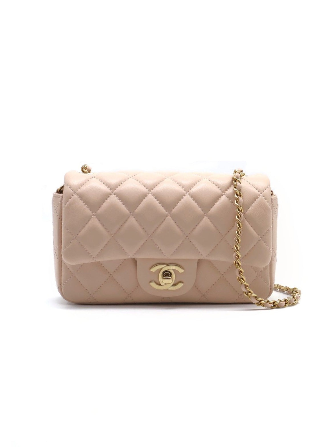 CHANEL 經典口蓋包Mini CF18 - 羊皮米金