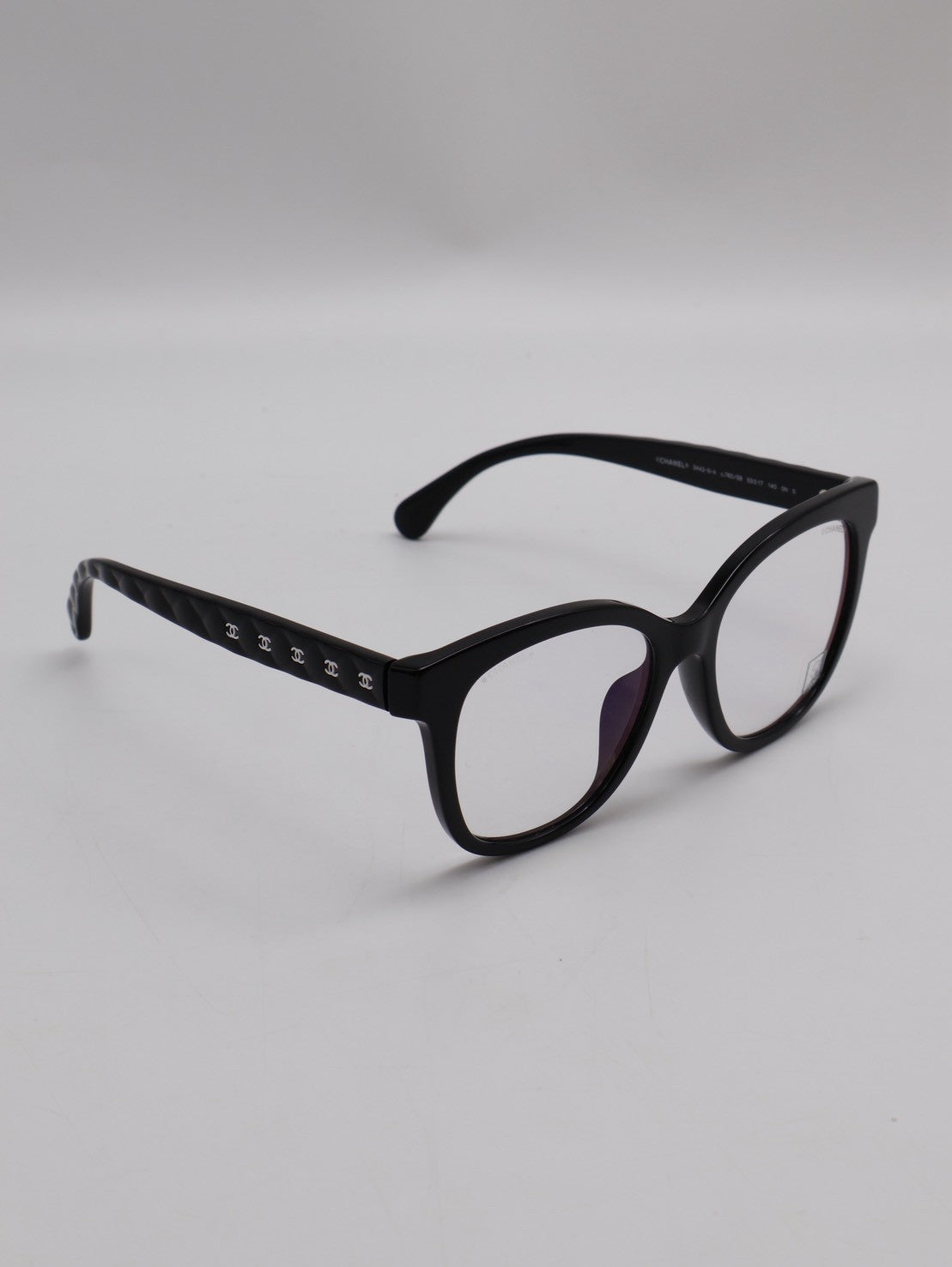 CHANEL 菱格紋鏡腳抗藍光眼鏡 - 黑