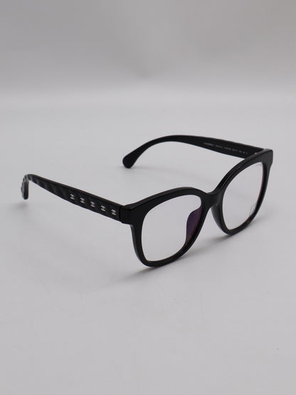 CHANEL 菱格紋鏡腳抗藍光眼鏡 - 黑