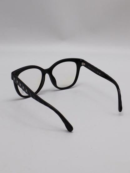 CHANEL 菱格紋鏡腳抗藍光眼鏡 - 黑