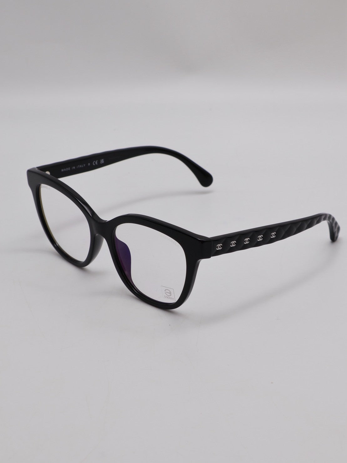 CHANEL 菱格紋鏡腳抗藍光眼鏡 - 黑