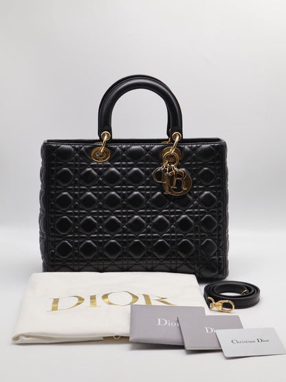 DIOR Lady dior 藤格紋戴妃包 - 大號黑金