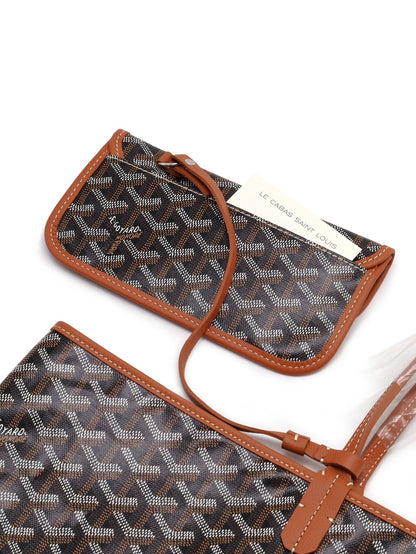 GOYARD 經典亞麻帆布Tote - 大號棕