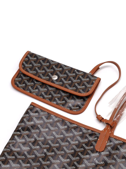 GOYARD 經典亞麻帆布Tote - 大號棕