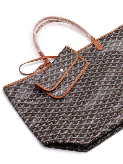 GOYARD 經典亞麻帆布Tote - 大號棕