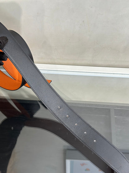 HERMES H銀皮帶釦雙面腰帶 - 黑拚橘 100
