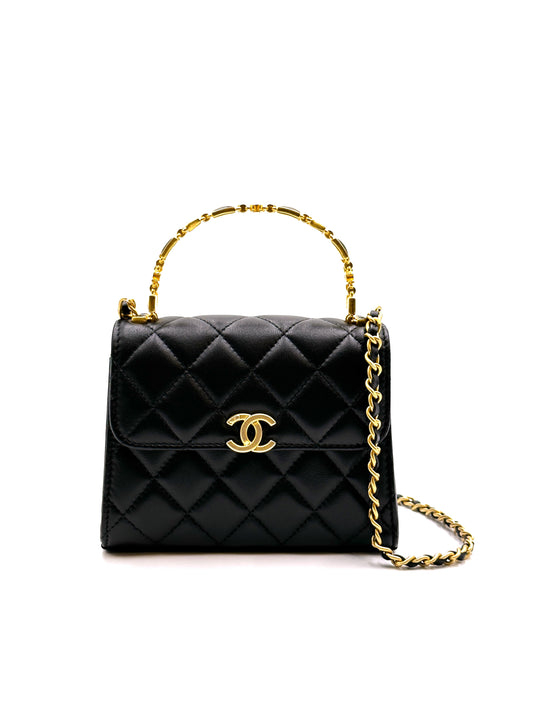 CHANEL Kelly琺瑯手柄羊皮斜跨包 - 中號