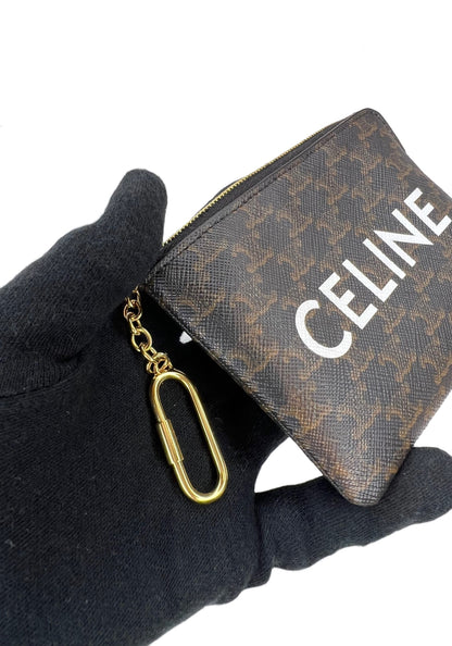 CELINE Triomph 老花帆布拉鍊鑰匙零錢包