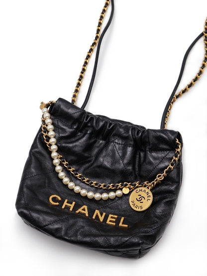 CHANEL 22 Mini bag 珍珠鍊帶款 - 黑金