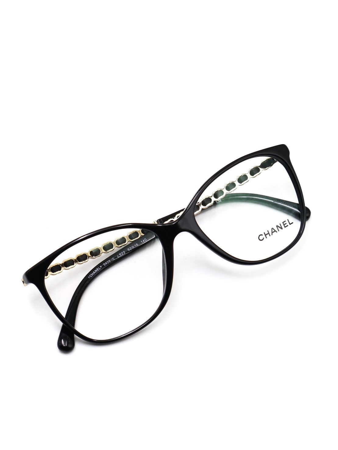 CHANEL 雙C皮穿鍊平光眼鏡