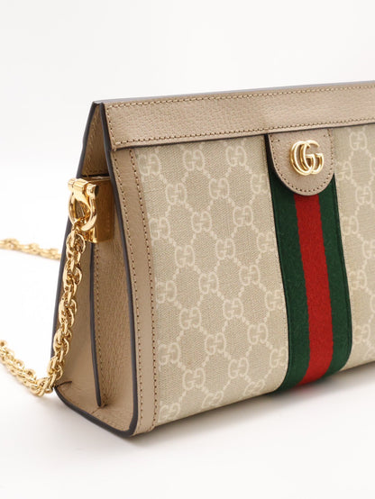 GUCCI Ophidia紅綠織帶夾子包- 中號米