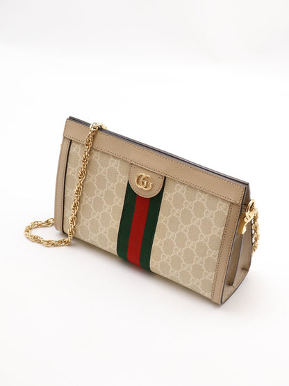 GUCCI Ophidia紅綠織帶夾子包- 中號米