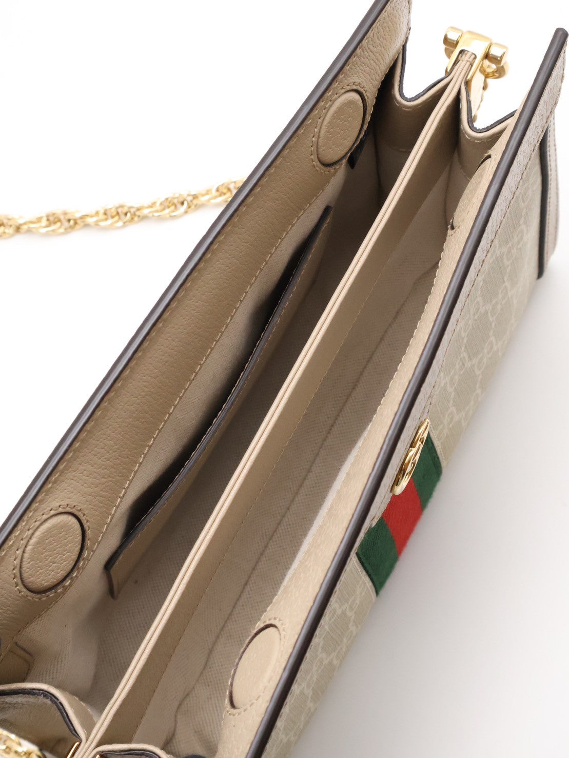 GUCCI Ophidia紅綠織帶夾子包- 中號米