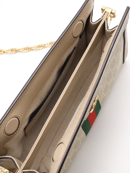 GUCCI Ophidia紅綠織帶夾子包- 中號米