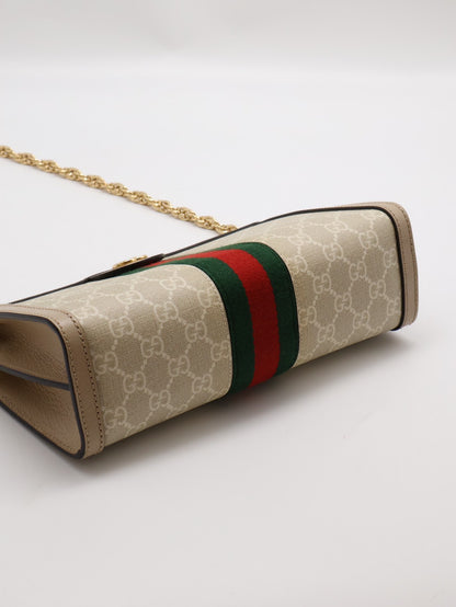 GUCCI Ophidia紅綠織帶夾子包- 中號米