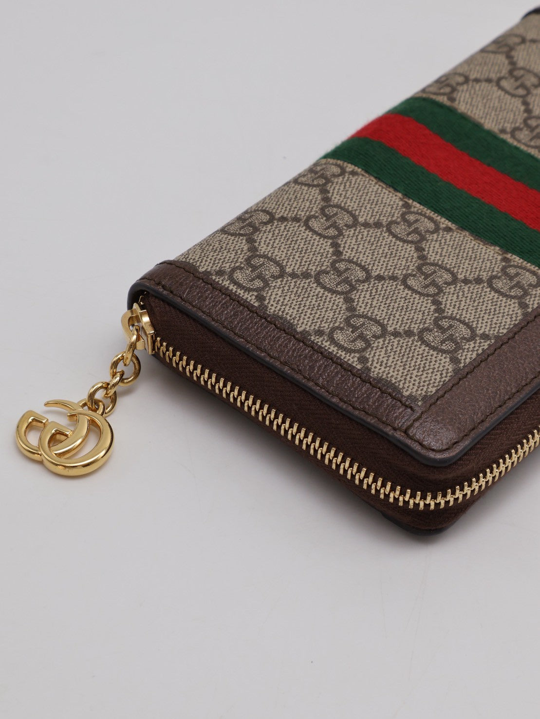 GUCCI Ophidia紅綠織帶拉鍊長夾 - 烏木