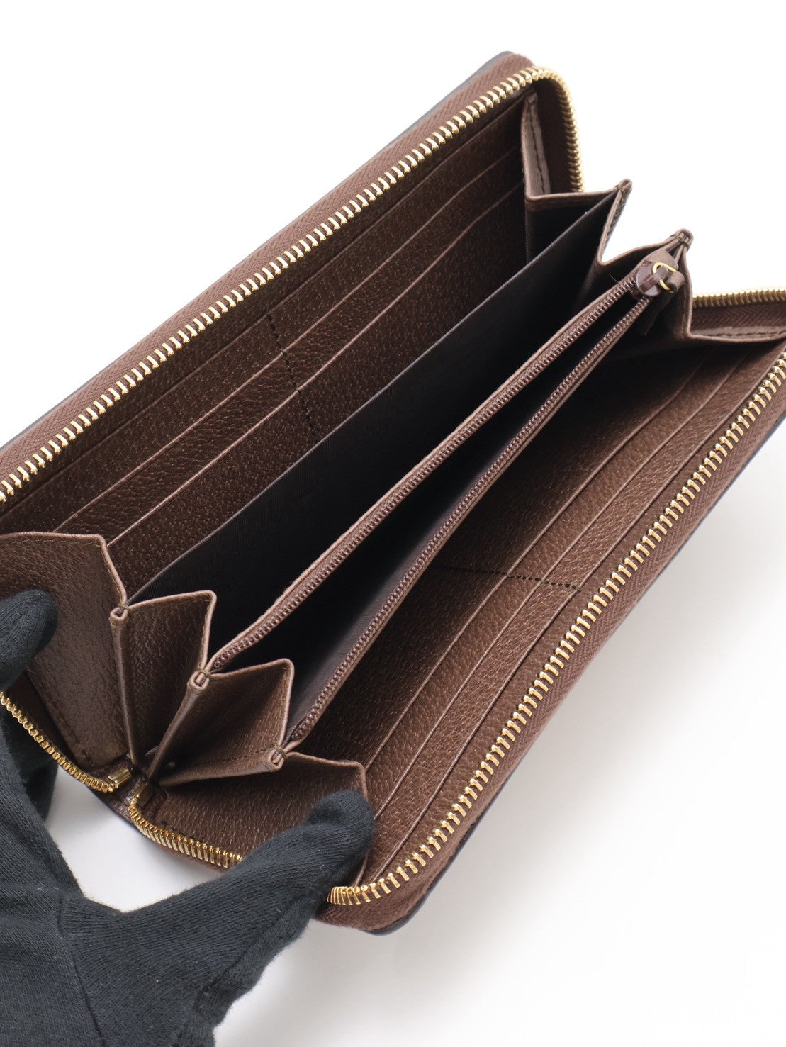 GUCCI Ophidia紅綠織帶拉鍊長夾 - 烏木