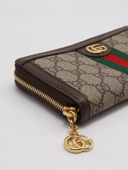 GUCCI Ophidia紅綠織帶拉鍊長夾 - 烏木