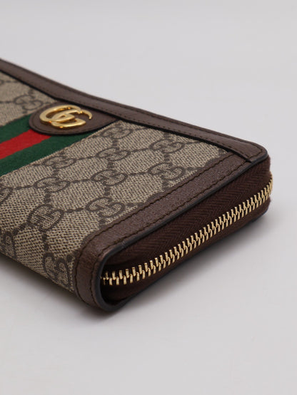 GUCCI Ophidia紅綠織帶拉鍊長夾 - 烏木