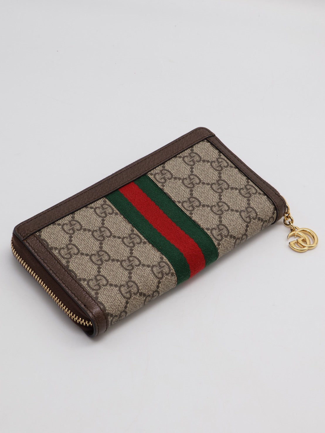 GUCCI Ophidia紅綠織帶拉鍊長夾 - 烏木