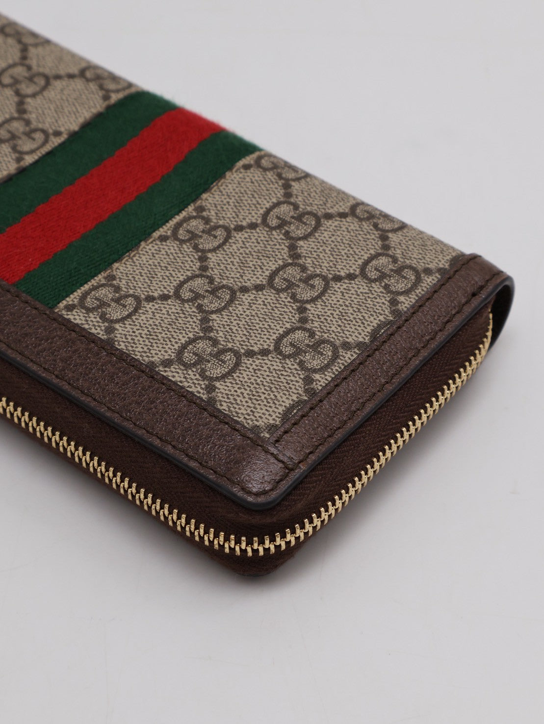 GUCCI Ophidia紅綠織帶拉鍊長夾 - 烏木