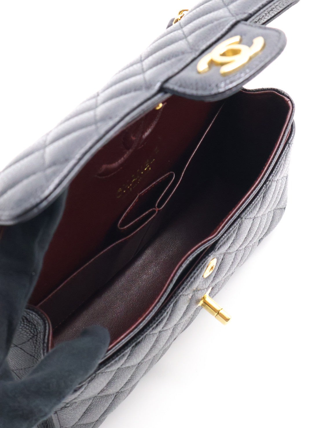 CHANEL 經典口蓋包 CF23 - 粒面牛皮黑金