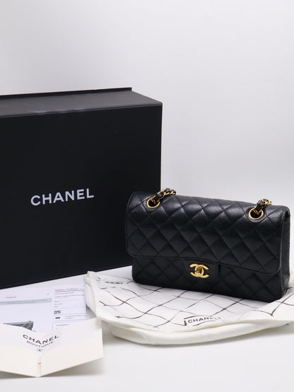 CHANEL 經典口蓋包 CF23 - 粒面牛皮黑金