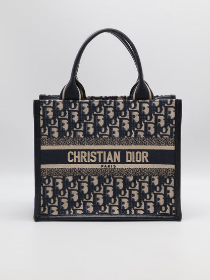 DIOR 刺繡老花背帶款Tote - 小號深藍